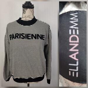 ELL And EMM Sweatshirt SZ M Black & White Breton Stripes Parisienne Mockneck